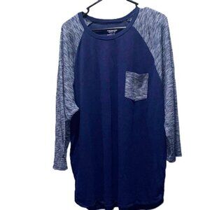 Mossimo Navy Raglan Tee Long Sleeve Pocket Colorblock Casual Top XXL Y2k